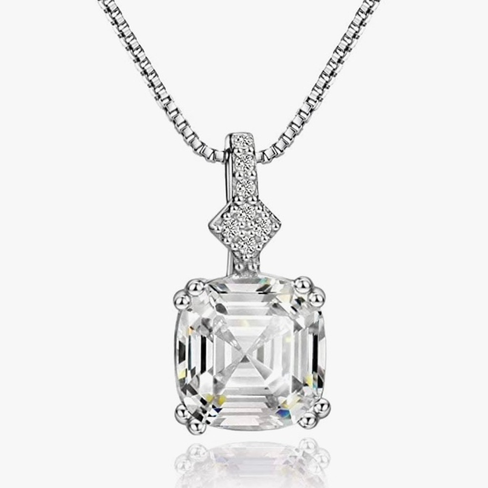 Sterling silver chain with crystal and Asher cut morganite pendant.